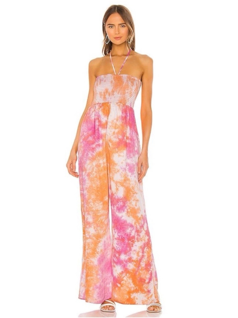 Tularosa Canyon Sorbet Tie Dye Pink Orange Halter Wide Leg Jumpsuit